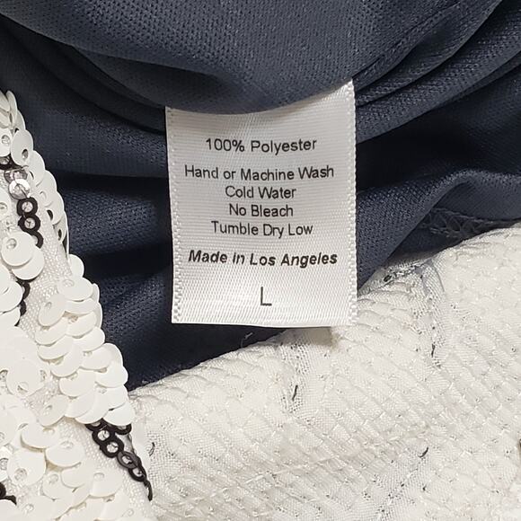 Lucy In The Sky White Black Sequins Abstract Backless Mini Dress Sz Large Party - Picture 8 of 11